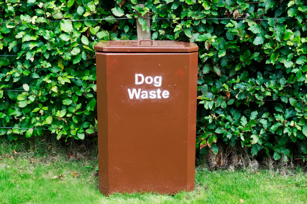 dog waste brown bin on grass