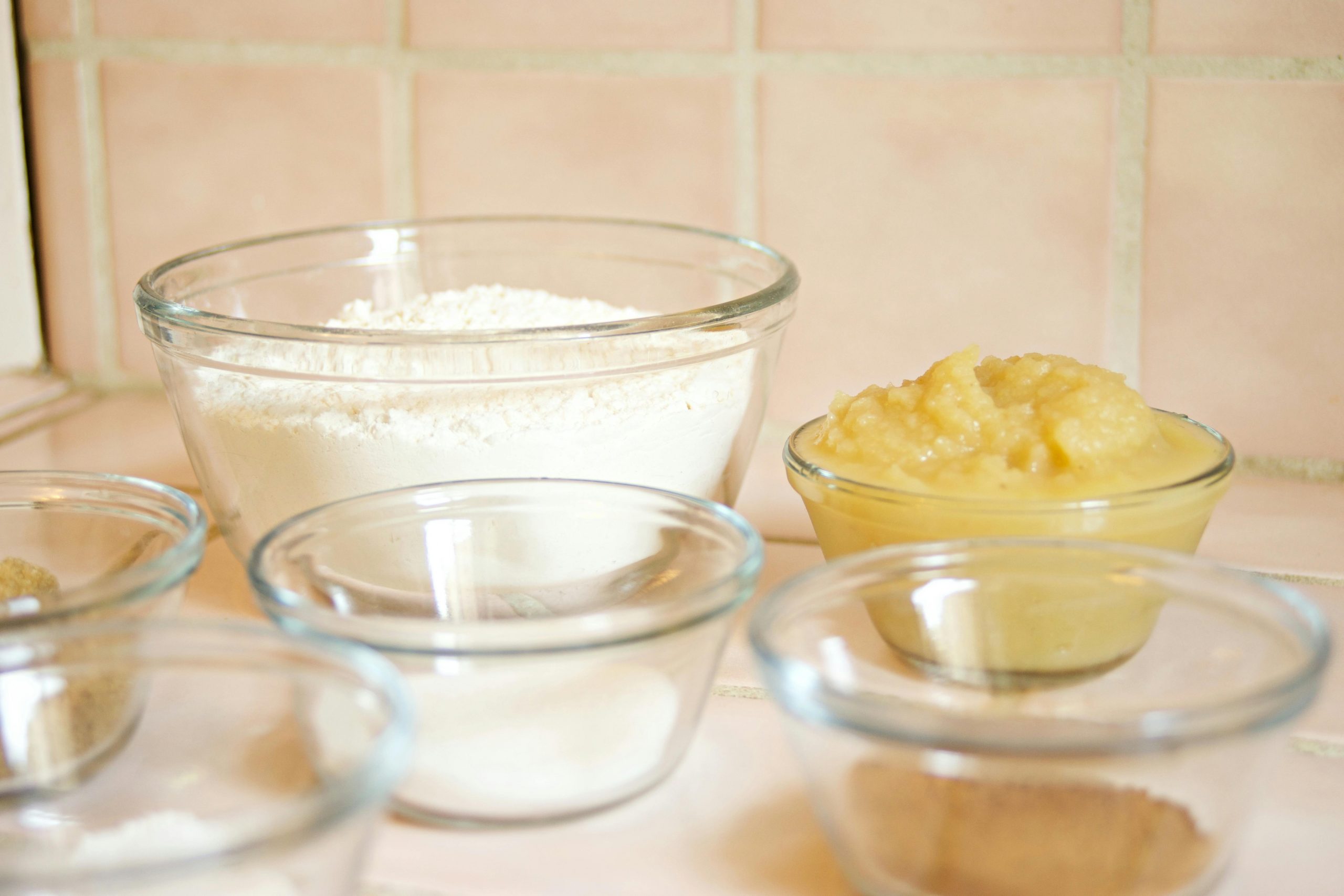 applesauce and other baking ingredients in bowls